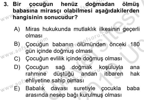 Medeni Hukuk 1 Dersi 2018 - 2019 Yılı 3 Ders Sınavı 3. Soru