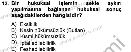 Medeni Hukuk 2 Dersi 2012 - 2013 Yılı (Vize) Ara Sınavı 12. Soru
