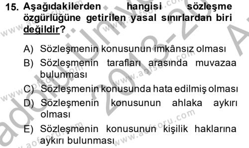 Medeni Hukuk 2 Dersi 2013 - 2014 Yılı (Vize) Ara Sınavı 15. Soru