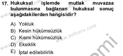 Medeni Hukuk 2 Dersi 2013 - 2014 Yılı (Vize) Ara Sınavı 17. Soru