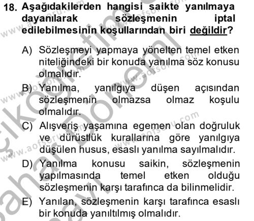 Medeni Hukuk 2 Dersi 2013 - 2014 Yılı (Vize) Ara Sınavı 18. Soru