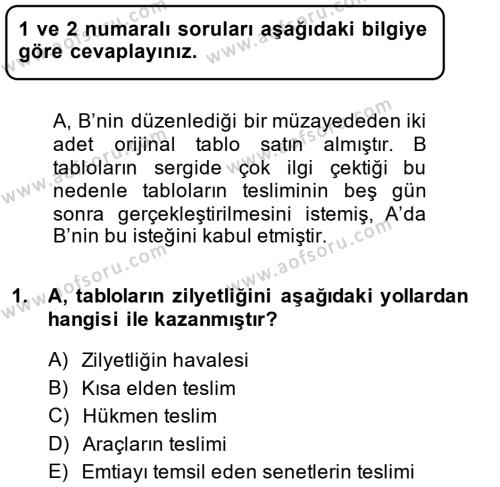 Medeni Hukuk 2 Dersi 2013 - 2014 Yılı (Final) Dönem Sonu Sınavı 1. Soru