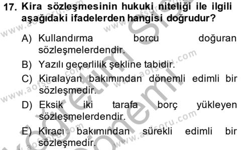 Medeni Hukuk 2 Dersi 2014 - 2015 Yılı (Final) Dönem Sonu Sınavı 17. Soru