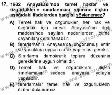 Türk Anayasa Hukuku Dersi 2012 - 2013 Yılı (Vize) Ara Sınavı 17. Soru