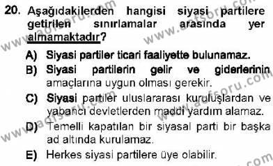 Türk Anayasa Hukuku Dersi 2012 - 2013 Yılı (Vize) Ara Sınavı 20. Soru