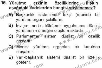 Türk Anayasa Hukuku Dersi 2012 - 2013 Yılı Tek Ders Sınavı 15. Soru