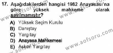 Türk Anayasa Hukuku Dersi 2012 - 2013 Yılı Tek Ders Sınavı 17. Soru