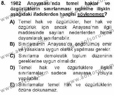 Türk Anayasa Hukuku Dersi 2012 - 2013 Yılı Tek Ders Sınavı 8. Soru