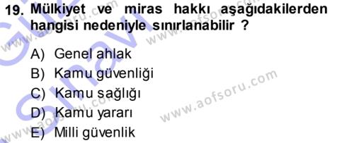 Türk Anayasa Hukuku Dersi 2013 - 2014 Yılı (Vize) Ara Sınavı 19. Soru