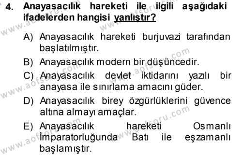 Türk Anayasa Hukuku Dersi 2013 - 2014 Yılı (Vize) Ara Sınavı 4. Soru