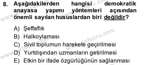 Türk Anayasa Hukuku Dersi 2013 - 2014 Yılı (Vize) Ara Sınavı 8. Soru