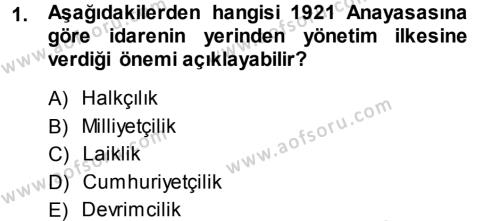 Türk Anayasa Hukuku Dersi 2013 - 2014 Yılı (Final) Dönem Sonu Sınavı 1. Soru
