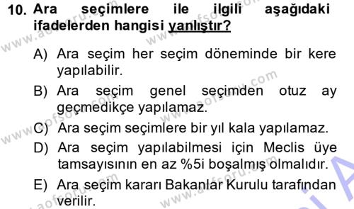 Türk Anayasa Hukuku Dersi 2013 - 2014 Yılı (Final) Dönem Sonu Sınavı 10. Soru