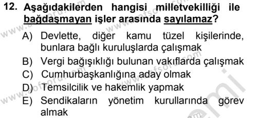 Türk Anayasa Hukuku Dersi 2013 - 2014 Yılı Tek Ders Sınavı 12. Soru