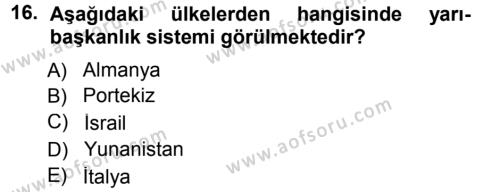 Türk Anayasa Hukuku Dersi 2013 - 2014 Yılı Tek Ders Sınavı 16. Soru