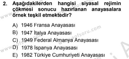 Türk Anayasa Hukuku Dersi 2013 - 2014 Yılı Tek Ders Sınavı 2. Soru