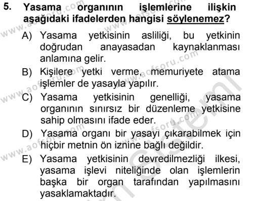 Türk Anayasa Hukuku Dersi 2013 - 2014 Yılı Tek Ders Sınavı 5. Soru