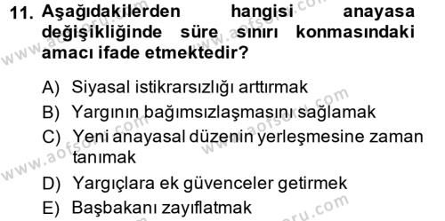 Türk Anayasa Hukuku Dersi 2014 - 2015 Yılı (Vize) Ara Sınavı 11. Soru