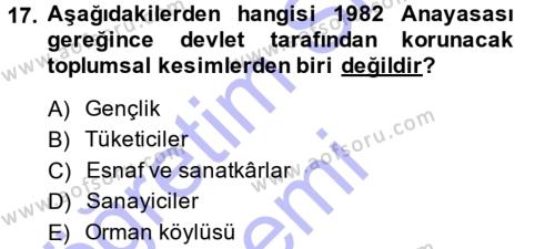 Türk Anayasa Hukuku Dersi 2014 - 2015 Yılı (Vize) Ara Sınavı 17. Soru
