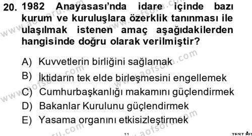Türk Anayasa Hukuku Dersi 2014 - 2015 Yılı (Vize) Ara Sınavı 20. Soru