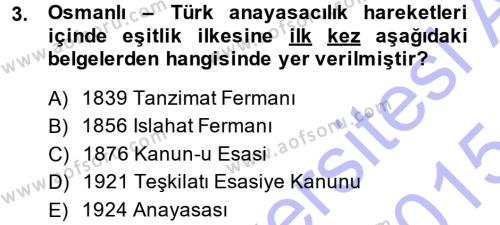 Türk Anayasa Hukuku Dersi 2014 - 2015 Yılı (Vize) Ara Sınavı 3. Soru
