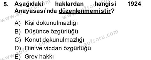 Türk Anayasa Hukuku Dersi 2014 - 2015 Yılı (Vize) Ara Sınavı 5. Soru
