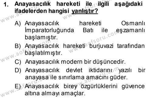 Türk Anayasa Hukuku Dersi 2014 - 2015 Yılı Tek Ders Sınavı 1. Soru