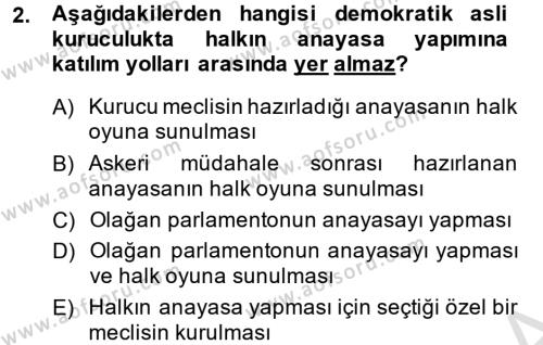 Türk Anayasa Hukuku Dersi 2014 - 2015 Yılı Tek Ders Sınavı 2. Soru