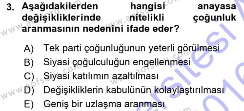 Türk Anayasa Hukuku Dersi 2015 - 2016 Yılı (Final) Dönem Sonu Sınavı 3. Soru