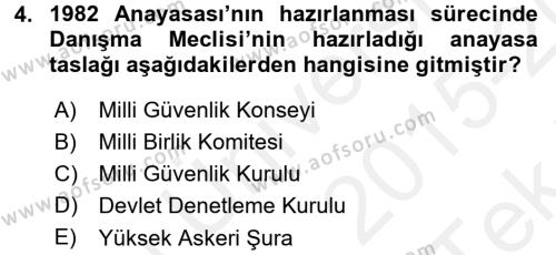 Türk Anayasa Hukuku Dersi 2015 - 2016 Yılı Tek Ders Sınavı 4. Soru