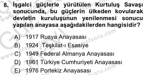 Türk Anayasa Hukuku Dersi 2016 - 2017 Yılı (Vize) Ara Sınavı 8. Soru