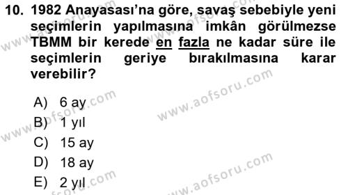 Türk Anayasa Hukuku Dersi 2020 - 2021 Yılı Yaz Okulu Sınavı 10. Soru