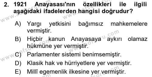 Türk Anayasa Hukuku Dersi 2020 - 2021 Yılı Yaz Okulu Sınavı 2. Soru