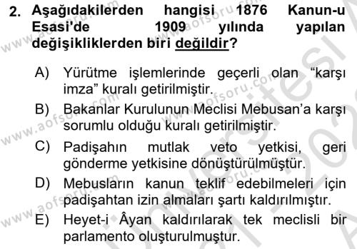 Türk Anayasa Hukuku Dersi 2021 - 2022 Yılı (Vize) Ara Sınavı 2. Soru