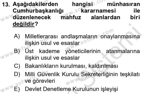 Türk Anayasa Hukuku Dersi 2021 - 2022 Yılı (Final) Dönem Sonu Sınavı 13. Soru