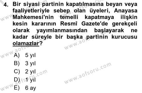 Türk Anayasa Hukuku Dersi 2021 - 2022 Yılı Yaz Okulu Sınavı 4. Soru