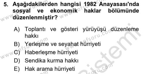 Türk Anayasa Hukuku Dersi 2021 - 2022 Yılı Yaz Okulu Sınavı 5. Soru