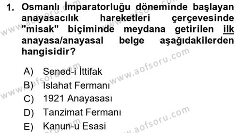 Türk Anayasa Hukuku Dersi 2022 - 2023 Yılı (Vize) Ara Sınavı 1. Soru