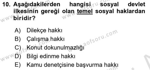 Türk Anayasa Hukuku Dersi 2022 - 2023 Yılı (Vize) Ara Sınavı 10. Soru