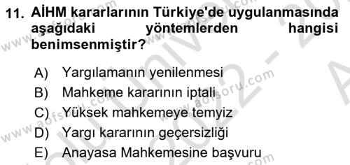 Türk Anayasa Hukuku Dersi 2022 - 2023 Yılı (Vize) Ara Sınavı 11. Soru