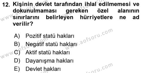 Türk Anayasa Hukuku Dersi 2022 - 2023 Yılı (Vize) Ara Sınavı 12. Soru