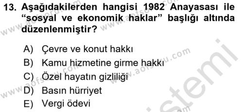 Türk Anayasa Hukuku Dersi 2022 - 2023 Yılı (Vize) Ara Sınavı 13. Soru