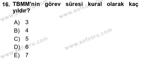 Türk Anayasa Hukuku Dersi 2022 - 2023 Yılı (Vize) Ara Sınavı 16. Soru