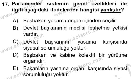 Türk Anayasa Hukuku Dersi 2022 - 2023 Yılı (Vize) Ara Sınavı 17. Soru