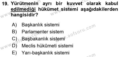 Türk Anayasa Hukuku Dersi 2022 - 2023 Yılı (Vize) Ara Sınavı 19. Soru