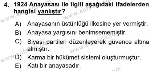 Türk Anayasa Hukuku Dersi 2022 - 2023 Yılı (Vize) Ara Sınavı 4. Soru