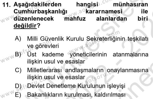 Türk Anayasa Hukuku Dersi 2022 - 2023 Yılı (Final) Dönem Sonu Sınavı 11. Soru