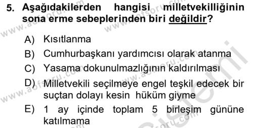 Türk Anayasa Hukuku Dersi 2022 - 2023 Yılı Yaz Okulu Sınavı 5. Soru