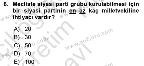 Türk Anayasa Hukuku Dersi 2022 - 2023 Yılı Yaz Okulu Sınavı 6. Soru