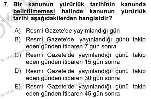 Türk Anayasa Hukuku Dersi 2022 - 2023 Yılı Yaz Okulu Sınavı 7. Soru